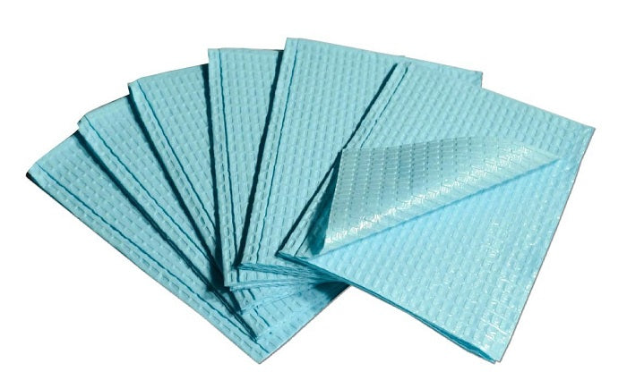 Dental Bibs 13" x 19" (Pack of 500) - Waffle Embossed - 2-Ply Tissue - Poly Back Bibs